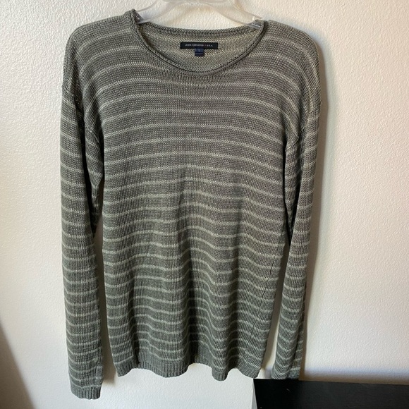 John Varvatos Men’s Linen Knit Pullover Striped Sweater Green Size S - Picture 1 of 7